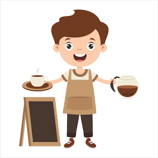 Vector cartoon drawing of a barista