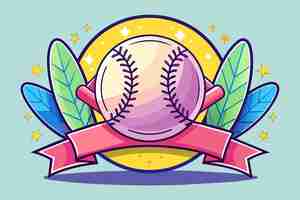 Vector a cartoon drawing of a baseball with a banner that says baseball on it