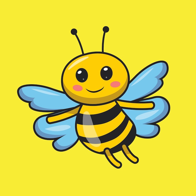 Disegno animato di un'ape con le ali cute bee flat style vector art adesivo ape per icona t-shirt