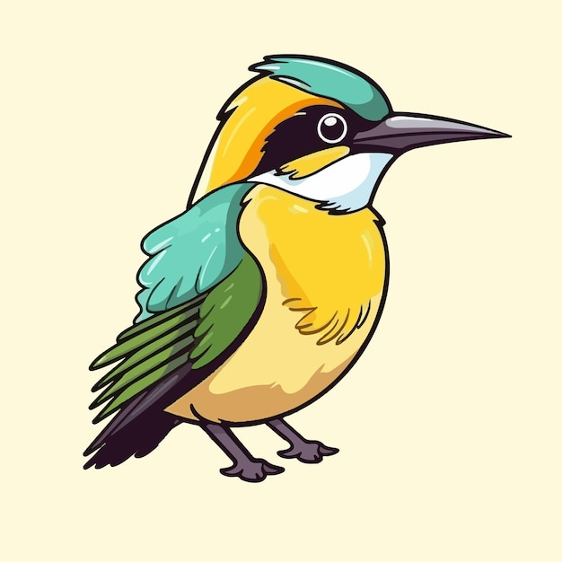 a cartoon drawing of a bird with a green head and blue feathers.