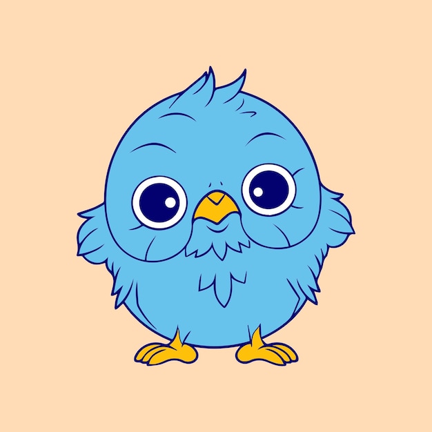 A cartoon drawing of a blue bird with a blue face.