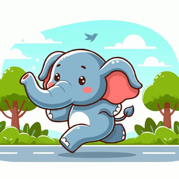 Vector a cartoon drawing of a blue elephant running in a forest
