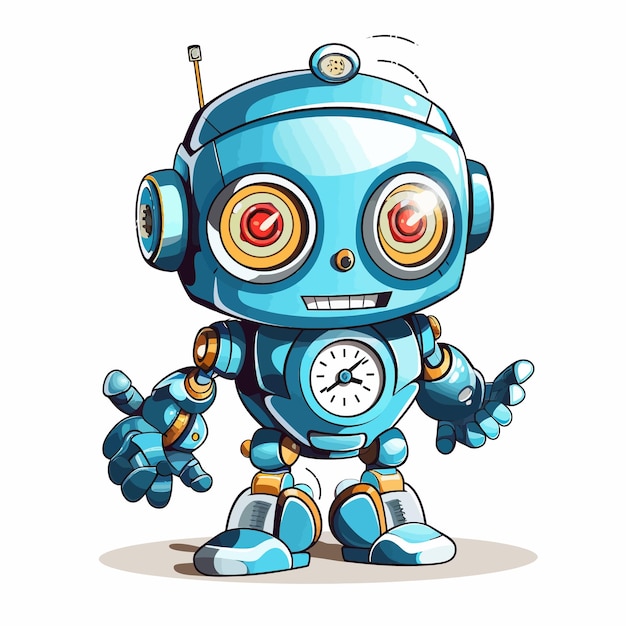 Vector a cartoon drawing of a blue robot with the words quot robot quot on it