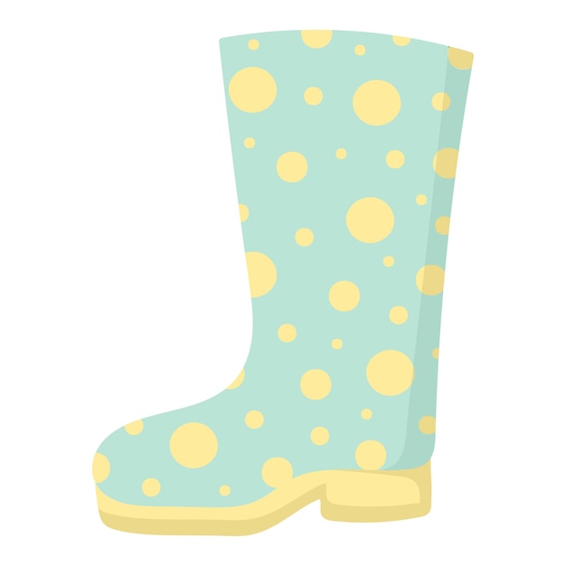 A cartoon drawing of a blue rubber boot with yellow polka dots.