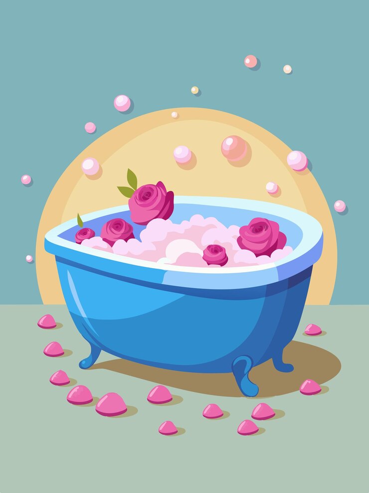 वेक्टर a cartoon drawing of a blue tub with flowers and the words quot flowers quot on it