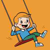 Vector a cartoon drawing of a boy on a swing with a cartoon character on the bottom