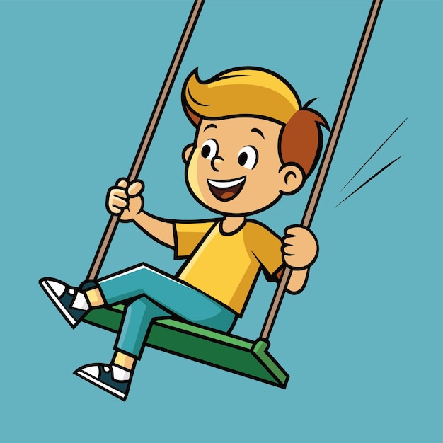 Vector a cartoon drawing of a boy on a swing