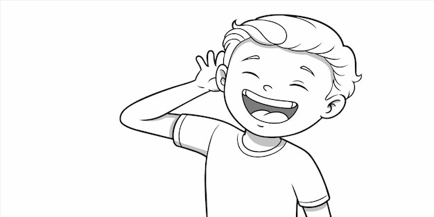 a cartoon drawing of a boy waving his hand