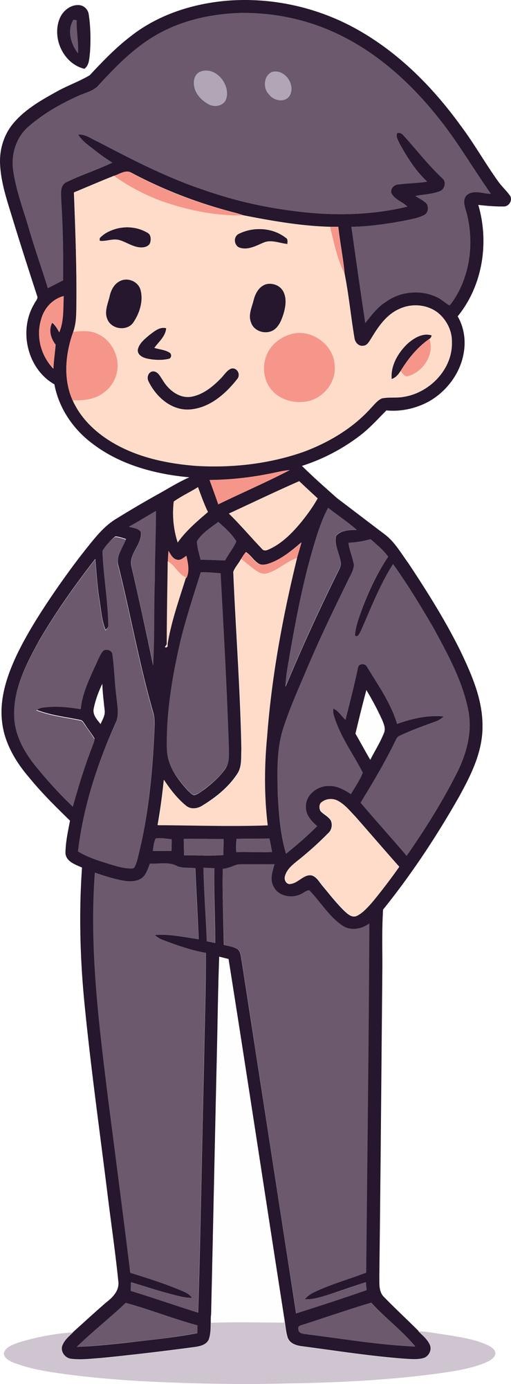 Vector 슈트와 타이를 입은 소년의 만화 그림