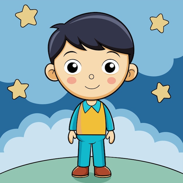 Vector a cartoon drawing of a boy with a blue shirt and blue pants