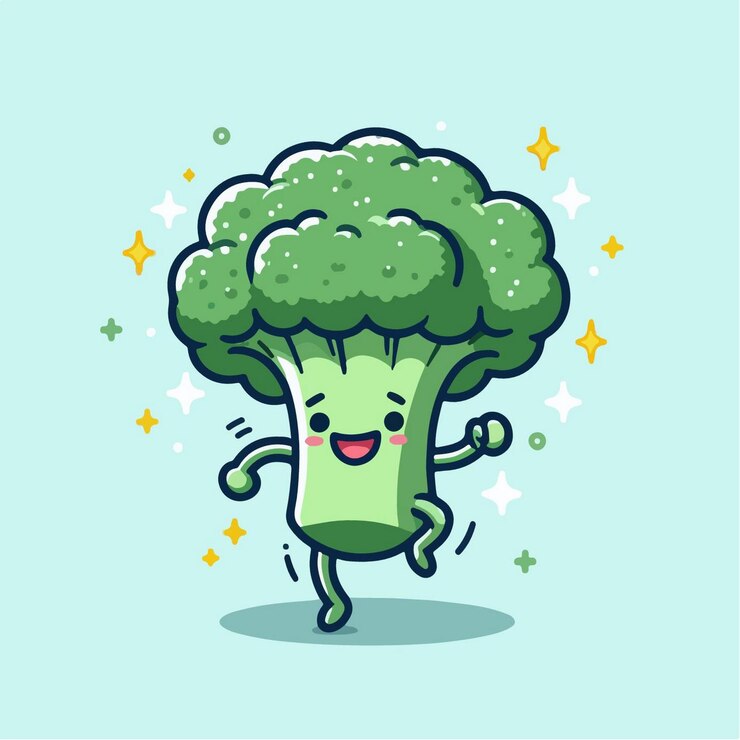 Vector a cartoon drawing of a broccoli head with a green vegetable on it
