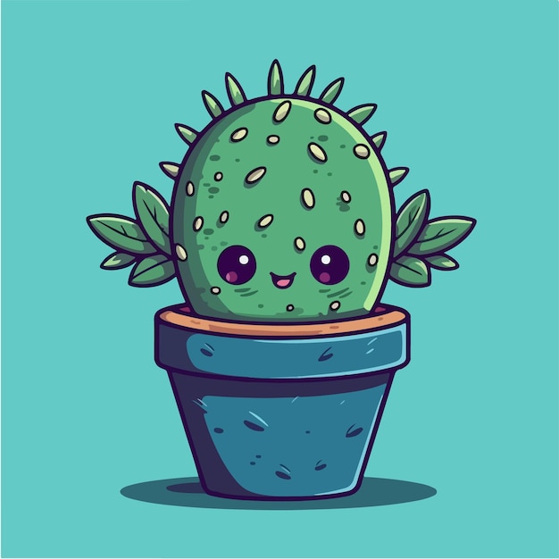 Un disegno a fumetti di un cactus con una faccia sorridente.