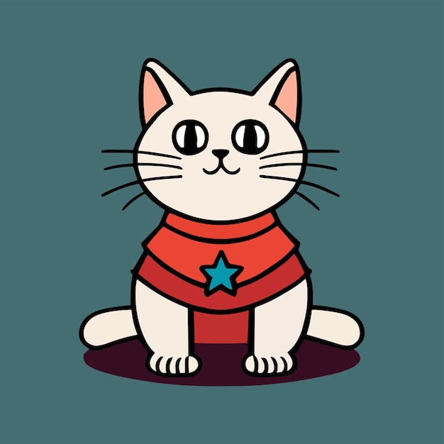 A cartoon drawing of a cat wearing a red shirt with a star on it.