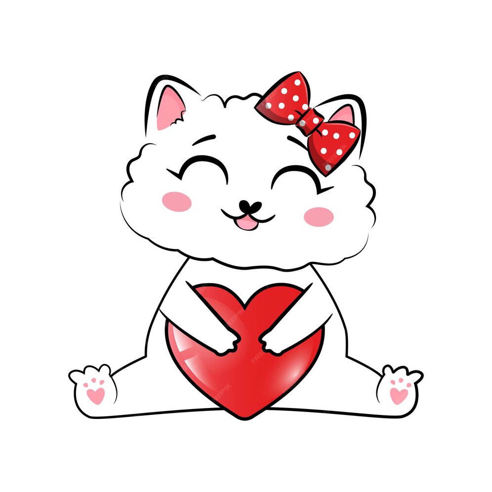 Premium Vector | A cartoon drawing of a cat with a heart in her paws.