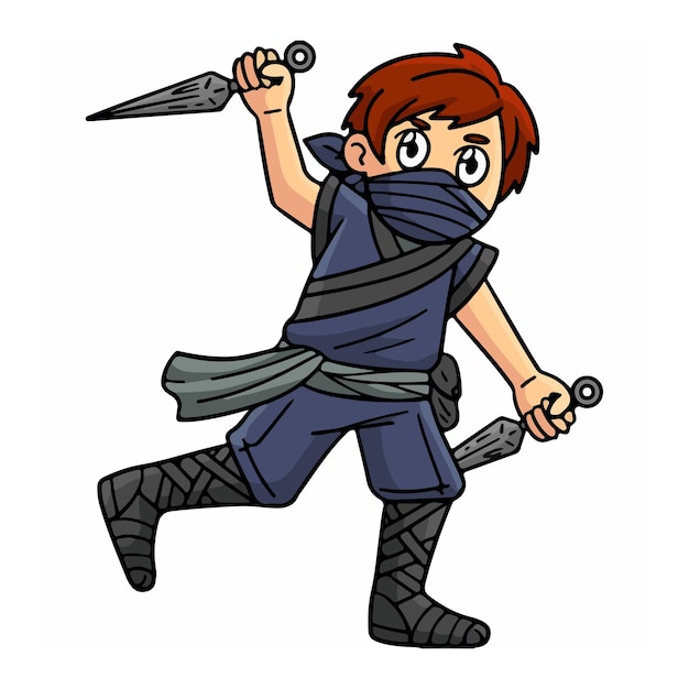 Vector a cartoon drawing of a character with a sword and swords