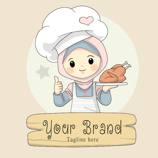 Cartoon drawing of a chef holding a chicken
