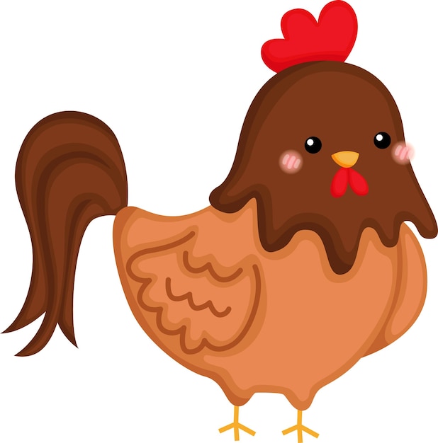 A cartoon drawing of a chicken with a red tail.