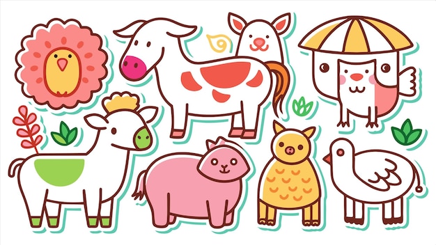 ピンクの鼻を持つ牛と牛の漫画の絵