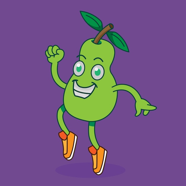 Vector cartoon drawing of a cute walking pear
