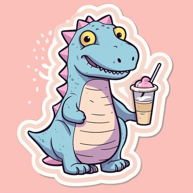 Cartoon drawing of a dinosaur cute dino character isolated