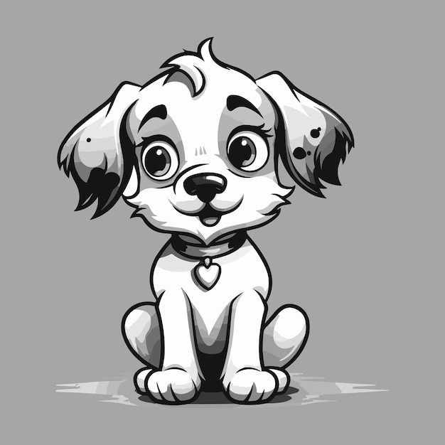 A cartoon drawing of a dog with a tag that says'i love dogs '