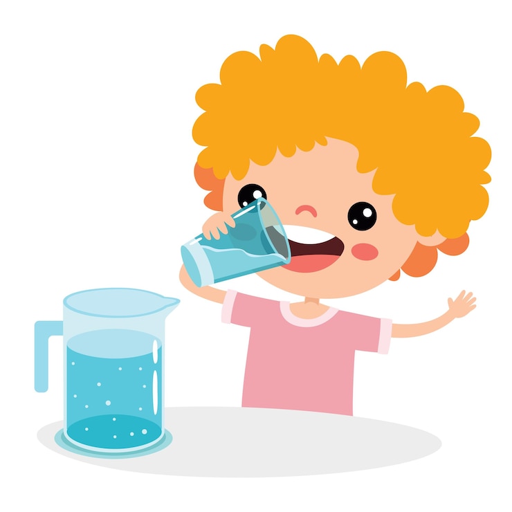 Vector cartoon drawing of drinking water
