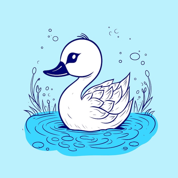 A cartoon drawing of a duck in a pond.