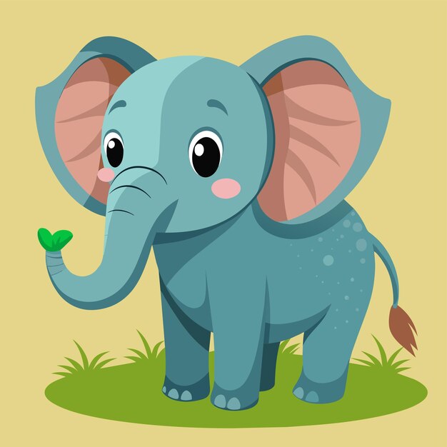 Vector a cartoon drawing of an elephant with a green leaf in its mouth