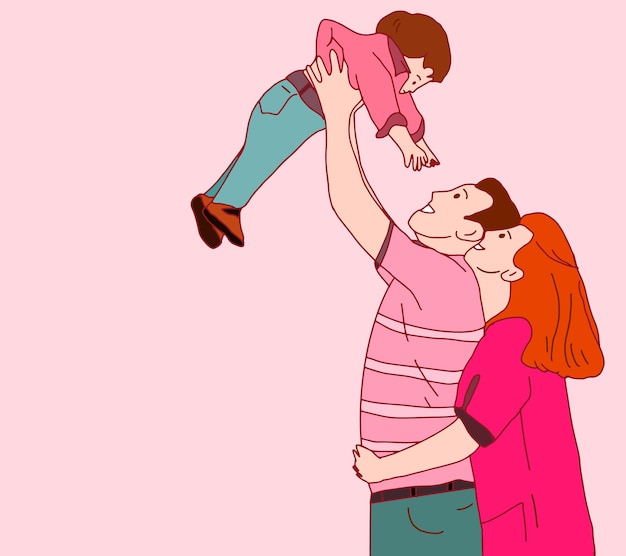 cartoon drawing of family man woman and child Free Vector