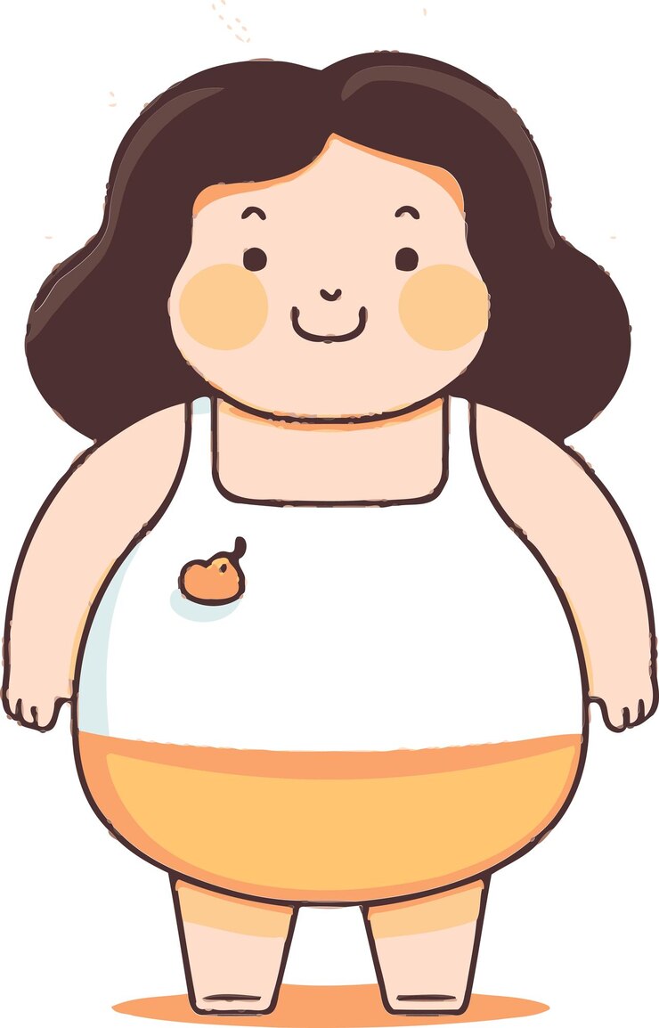 Vector 白いシャツを着た太った女の子の漫画画