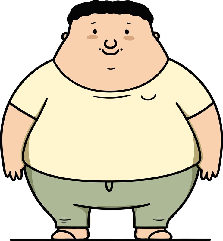 Vector a cartoon drawing of a fat man with a yellow shirt on