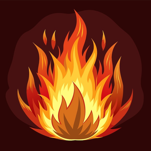 a cartoon drawing of a fire with a yellow background