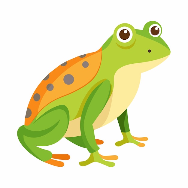 초록색 얼굴과 오렌지색 반점이 있는 개구리의 만화 그림