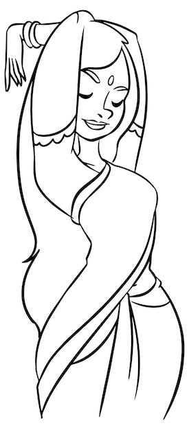 A cartoon drawing of a girl dancing with her head raised.