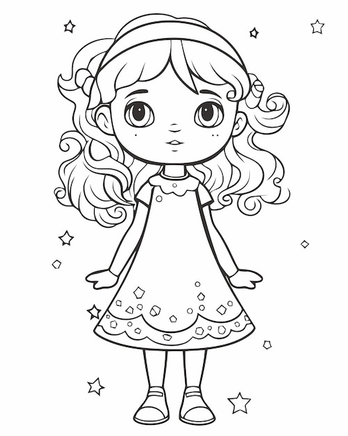 A cartoon drawing of a girl in a dress.