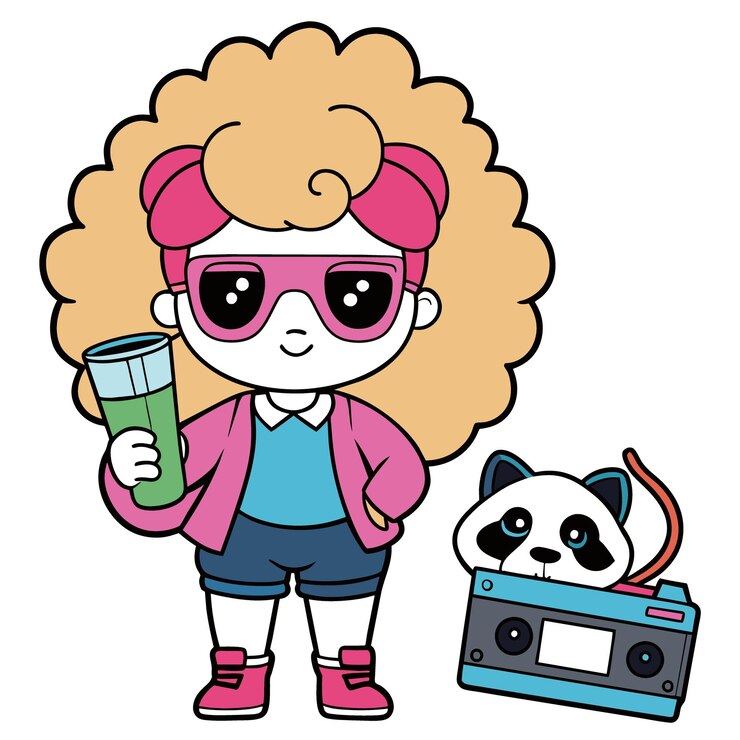 Vector 장난감 과 고양이 와 장난감 을 가진 소녀 의 만화 그림