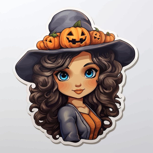 a cartoon drawing of a girl with a witch hat on.