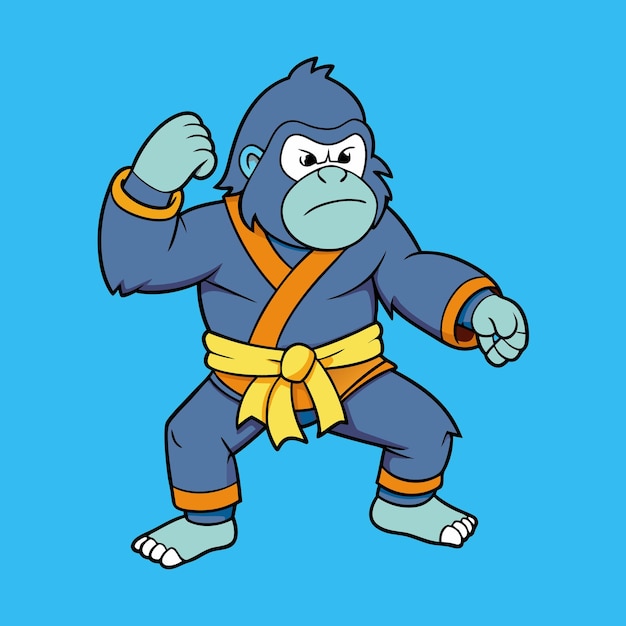 a cartoon drawing of a gorilla with a yellow belt on it