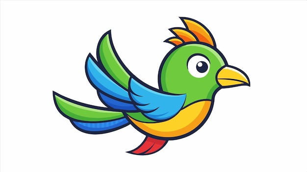 a cartoon drawing of a green and blue bird with a blue tail