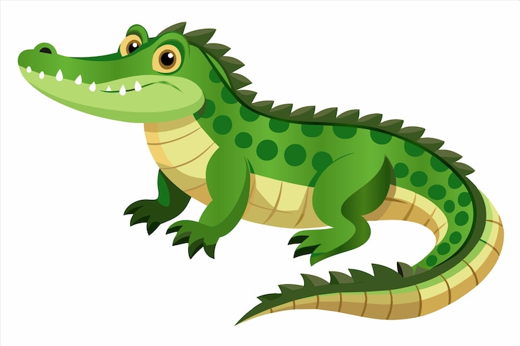 Vector a cartoon drawing of a green crocodile with a yellow mouth and a white background