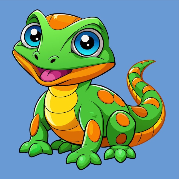 Vector a cartoon drawing of a green lizard with a blue background