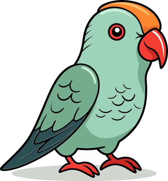 a cartoon drawing of a green and red bird with a red beak