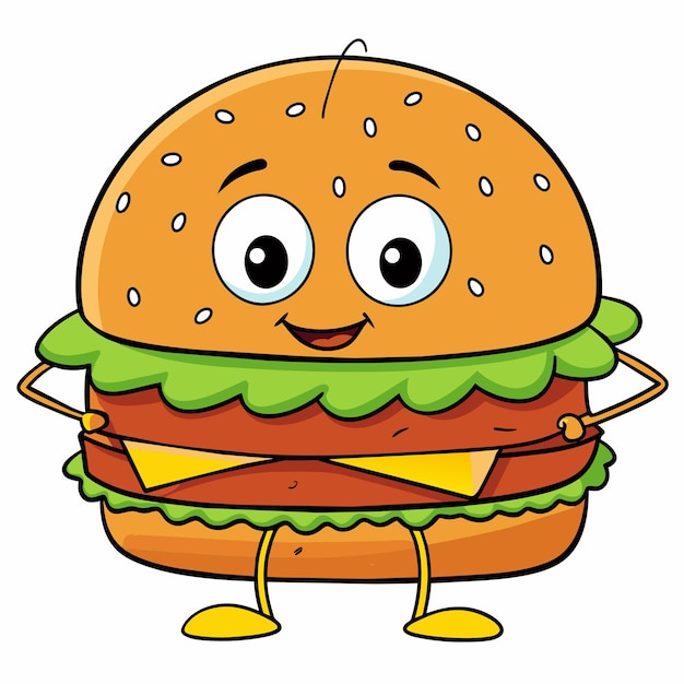 Vettore un disegno di cartone animato di un hamburger con una faccia disegnata su di esso