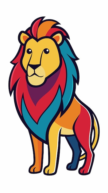 a cartoon drawing of a lion with a blue mane and a red mane
