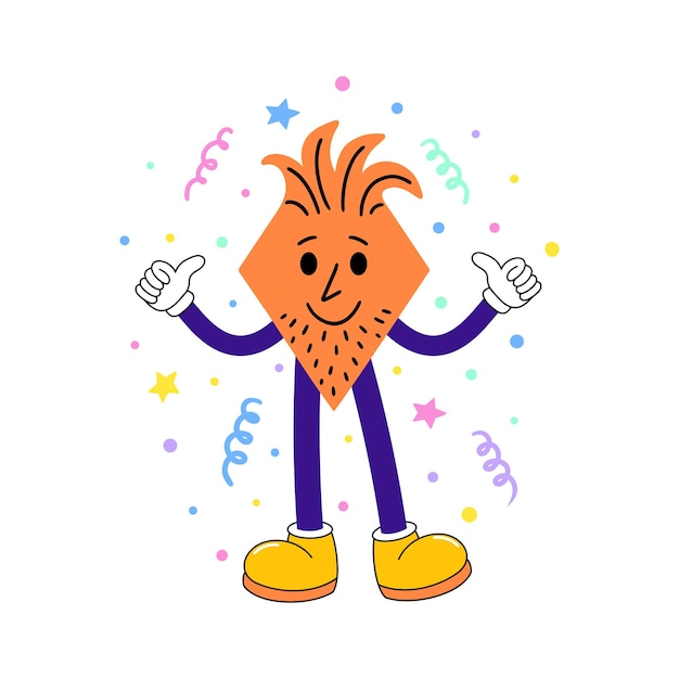 a cartoon drawing of a man with a face on his face and arms raised in the air