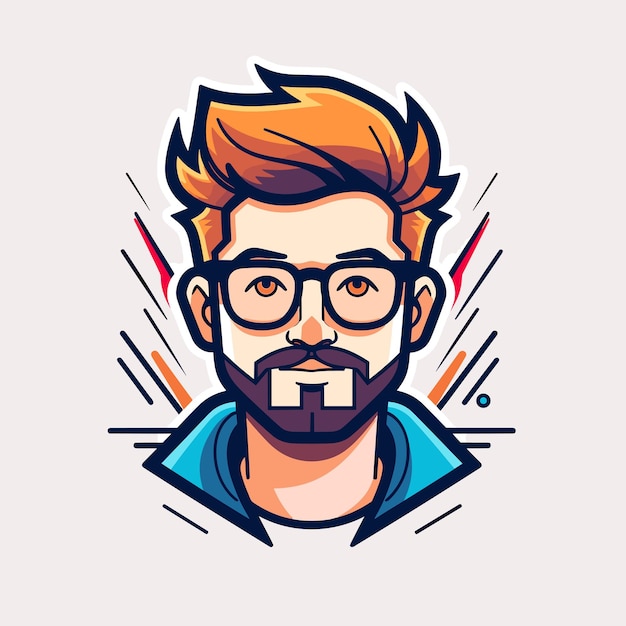 A cartoon drawing of a man with glasses and a beard.