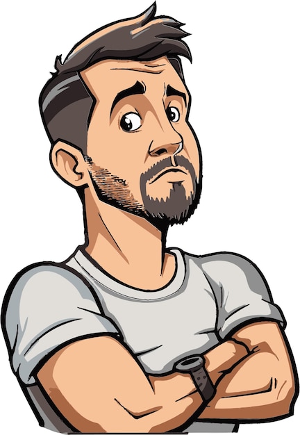 a cartoon drawing of a man with his arms crossed