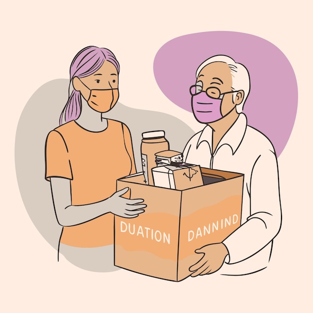 a cartoon drawing of a man and a woman holding a box with the word security on it