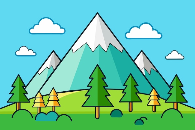 Vector a cartoon drawing of a mountain with trees in the background