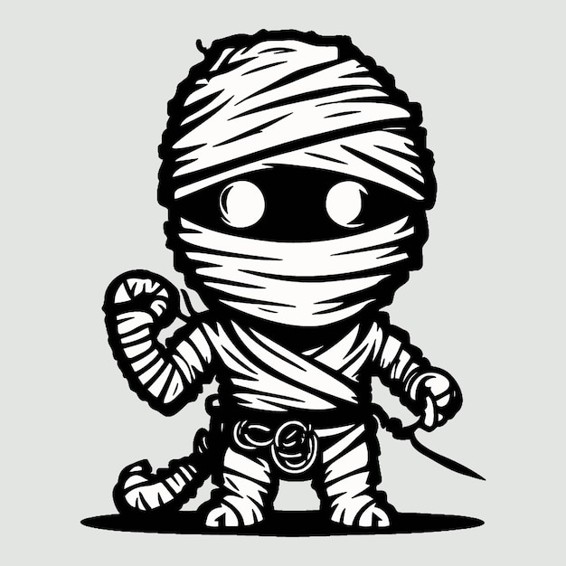 Premium Vector | A cartoon drawing of a mummy with a black and white face